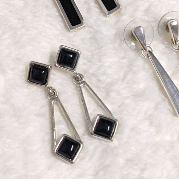 Vintage Silvertone & Black Pierced Earrings  - Total 3 pair - Picture 3 of 5